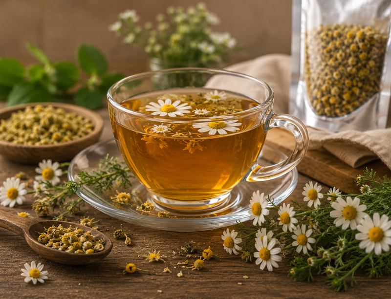 Infusión refrescante de manzanilla y lavanda